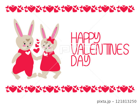 Two cute cartoon hares in love - Valentine's Day card Two cute cartoon hares in love - Valentine's Day card 121813250