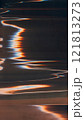 Distortion glitch. Dust scratch overlay. Light flare wave. Blue orange white color defect artifacts distressed uneven old film texture dark illustration art abstract background. 121813273