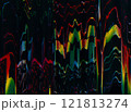 Glitch overlay. Digital distortion texture. Static noise. Stripped pattern display rainbow color electronic artifacts vibration waves illustration art abstract background. 121813274