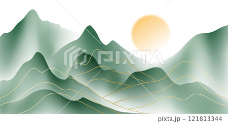 Modern design vector illustration of beautiful Chinese ink landscape painting. 121813344