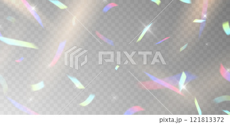 Light effect and zigzag ribbon falling from above on a beam of light, tinsel vector 121813372