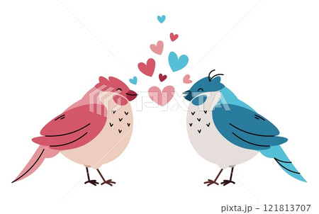 Love birds on isolated background. Vector illustration for Valentine's day in flat cartoon style. 121813707