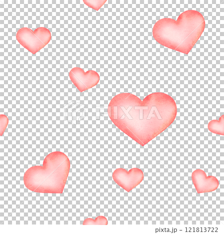 Seamless pattern of watercolor pink and red hearts. Valentine's day hand drawn symbol isolated on a white background. Love and romantic design elements for cards, phone cases, wrapping paper. Seamless pattern of watercolor pink and red hearts. Valentine's day hand drawn symbol isolated on a white background. Love and romantic design elements for cards, phone cases, wrapping paper. 121813722