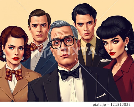 AI生成画像：1950年代風フォーマルファッションのセレブ男女 121813822