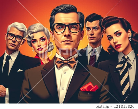 AI生成画像：1950年代風フォーマルファッションのセレブ男女 121813826