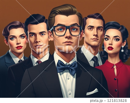 AI生成画像：1950年代風フォーマルファッションのセレブ男女 121813828
