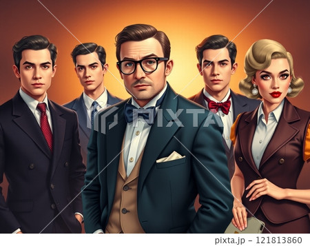 AI生成画像：1950年代風フォーマルファッションのセレブ男女 121813860