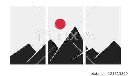 Minimal mountains landscape collage. Abstract posters japanese style, contemporary wallpapers for home decor. Vector art 121813869