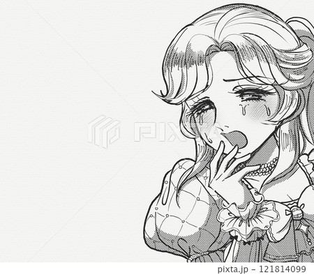 昭和の少女漫画・泣く悲劇のお姫さまの白黒イラスト 昭和の少女漫画・泣く悲劇のお姫さまの白黒イラスト 121814099