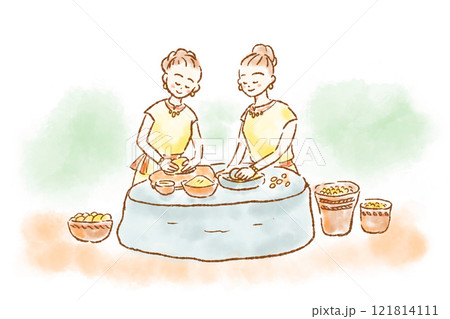 縄文時代　女性　食べ物　縄文暮らし　縄文　少女　調理 121814111