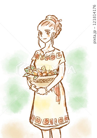 縄文時代 女性 縄文暮らし 木の実 採集 少女 背景 縄文時代 女性 縄文暮らし 木の実 採集 少女 背景 121814176