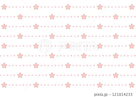 ハートの形に並べた桜の花びらの点線が横に並ぶ桜の模様 121814233