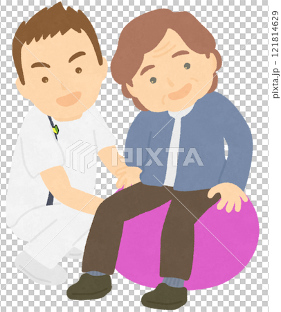 バランスボールでリハビリする人と理学療法士 121814629