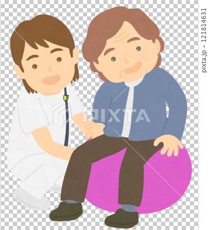 バランスボールでリハビリする人と理学療法士 121814631