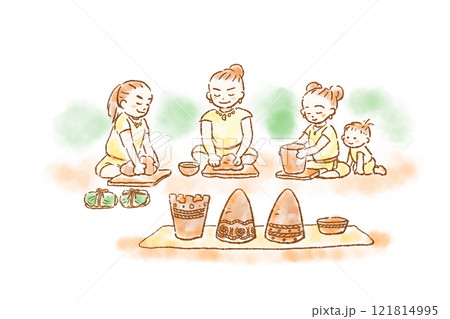 縄文時代 暮らし 縄文人 土器 土器作り 家族 笑顔 エコ 自然 平和 親子 縄文時代 暮らし 縄文人 土器 土器作り 家族 笑顔 エコ 自然 平和 親子 121814995