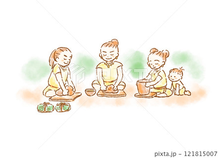 縄文時代 暮らし 縄文人 土器 土器作り 家族 笑顔 エコ 自然 平和 親子 村人 縄文時代 暮らし 縄文人 土器 土器作り 家族 笑顔 エコ 自然 平和 親子 村人 121815007