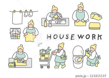 家事をする女性イラスト　セット 121815137
