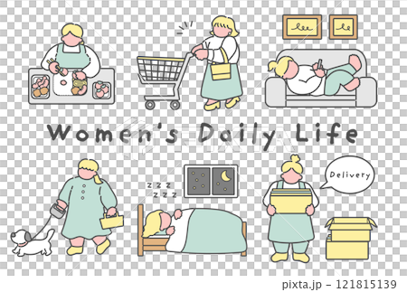 女性の日常イラスト　セット 121815139