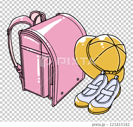 書包、黃色帽子和鞋子的插圖 121815182