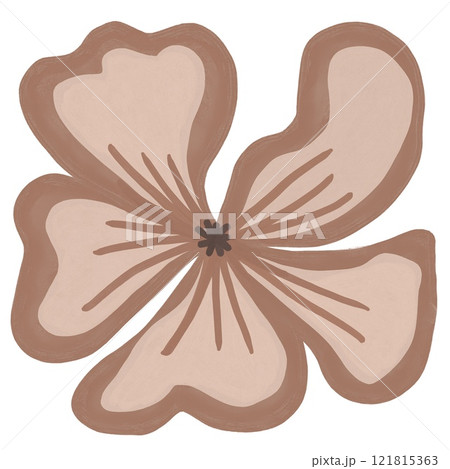 Hand drawn illustration of midcentury modern flower in mocha mousse beige brown colors. Trendy 60s 70s floral design print, elegant blossom art plant, curve outlines. 121815363