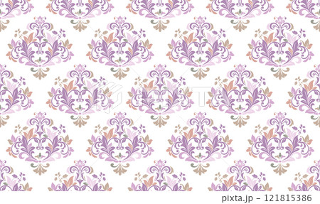 Floral pattern. Vintage wallpaper in the Baroque style. Seamless vector background. Colored ornament for fabric, wallpaper, packaging. Ornate Damask flower ornament Floral pattern. Vintage wallpaper in the Baroque style. Seamless vector background. Colored ornament for fabric, wallpaper, packaging. Ornate Damask flower ornament 121815386