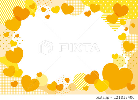 かわいいハートとパターンのフレームカード/黄色 121815406