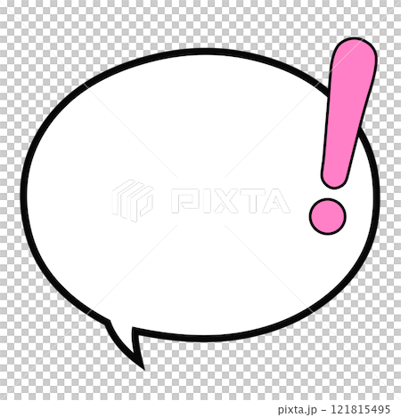 A pink oval with a solid exclamation mark at the bottom of the speech bubble 121815495