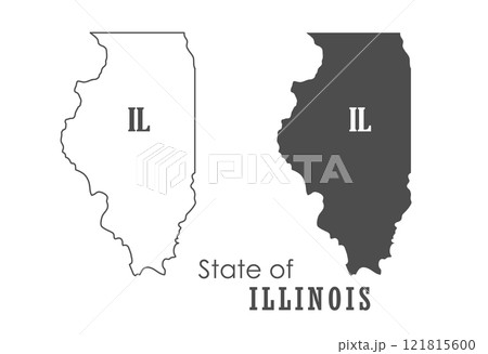 Illinois. The outline and silhouette of the state with the abbreviated abbreviation of the name. The state border. A template for the design of printed products Illinois. The outline and silhouette of the state with the abbreviated abbreviation of the name. The state border. A template for the design of printed products 121815600