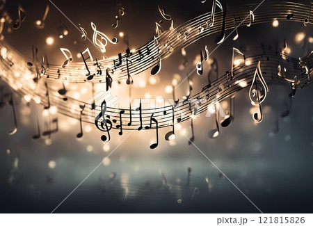 旋律をイメージした音符のグラフィック背景 121815826