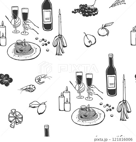 Romantic dinner for two seamless pattern 121816006