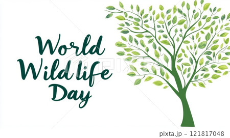 A striking World Wildlife Day design with smooth lines, sleek typography, and a tree silhouette 121817048