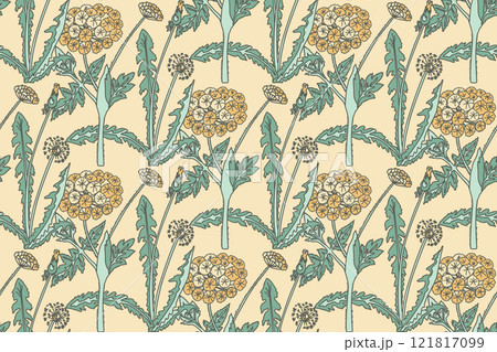 Botanical abstract seamless pattern with chrysanthemum vector illustration. Repeating line art floral print in vintage pastel colors. Graphic design for Wallpaper Wedding Cover Wrapping pack Textile Botanical abstract seamless pattern with chrysanthemum vector illustration. Repeating line art floral print in vintage pastel colors. Graphic design for Wallpaper Wedding Cover Wrapping pack Textile 121817099