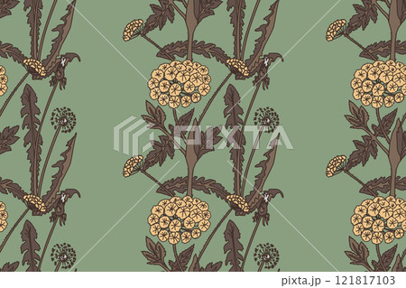 Botanical abstract seamless pattern with chrysanthemum vector illustration. Repeating line art floral print in vintage pastel colors. Graphic design for Wallpaper Wedding Cover Wrapping pack Textile Botanical abstract seamless pattern with chrysanthemum vector illustration. Repeating line art floral print in vintage pastel colors. Graphic design for Wallpaper Wedding Cover Wrapping pack Textile 121817103