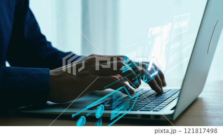 Human interact with AI artificial intelligence virtual assistant UUID 121817498