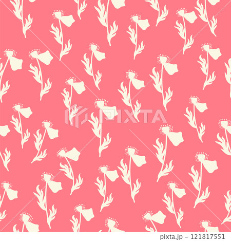 bicolor contour silhouette seamless pattern with poppy flowers and leaves. Abstract floral spring, summer pattern bicolor contour silhouette seamless pattern with poppy flowers and leaves. Abstract floral spring, summer pattern 121817551