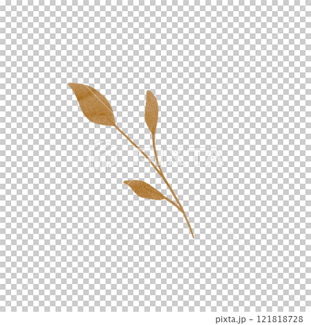 The twig is dry, with a golden texture, autumnal. Hand drawn watercolor illustration. Isolated on a white background. Part of a tree. For cards, backgrounds, decorations, scrapbooking, fabric printing 121818728