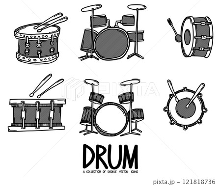 Drum Doodle vector icon set. Drawing sketch illustration hand drawn line eps10 121818736