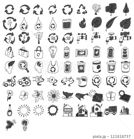 Ecology Related Doodle vector icon set. Drawing sketch illustration hand drawn line eps10 121818737