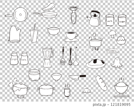 ペンで描いた風キッチンツールセット白黒 121819095
