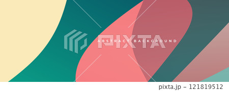 Abstract modern wide banner with colored wavy shapes. Colorful abstract retro background with curved objects Abstract modern wide banner with colored wavy shapes. Colorful abstract retro background with curved objects 121819512
