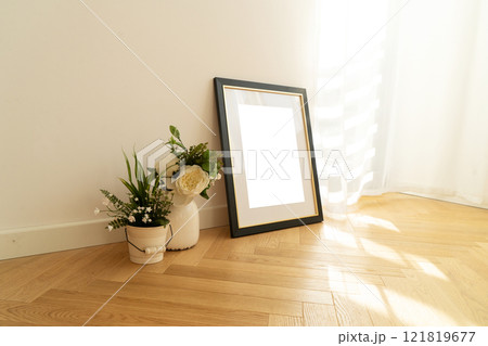 Seasonal Decor A Cozy Setting Featuring Charming Empty Frames Seasonal Decor A Cozy Setting Featuring Charming Empty Frames 121819677