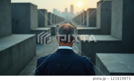 Determined Businessman in Rearview at Sunset Determined Businessman in Rearview at Sunset 121819973