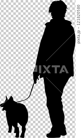 與狗狗散步的剪影 與狗狗散步的剪影 121820580