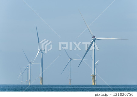 View of the Offshore wind power systems off the western coast of Taiwan. 121820756