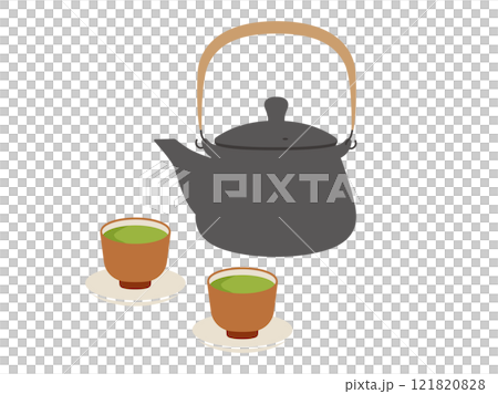 お茶の湯呑みと急須のイラスト お茶の湯呑みと急須のイラスト 121820828