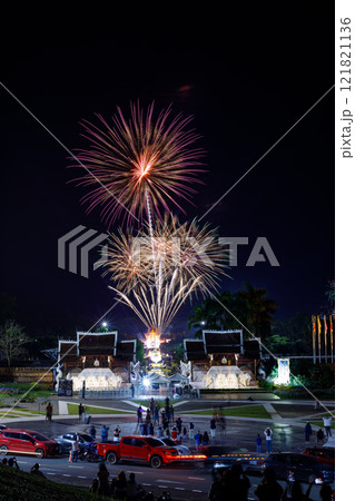 Beautiful fireworks at The Royal Park Rajapruek Chiangmai Thailand. Beautiful fireworks at The Royal Park Rajapruek Chiangmai Thailand. 121821136