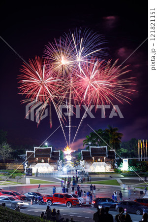 Beautiful fireworks at The Royal Park Rajapruek Chiangmai Thailand. 121821151