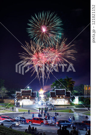 Beautiful fireworks at The Royal Park Rajapruek Chiangmai Thailand. 121821152