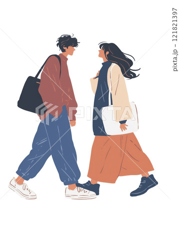 男女2人がすれ違うイラスト 121821397