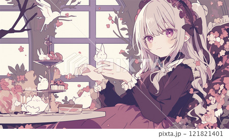 ミニうさぎと戯れる少女 ミニうさぎと戯れる少女 121821401